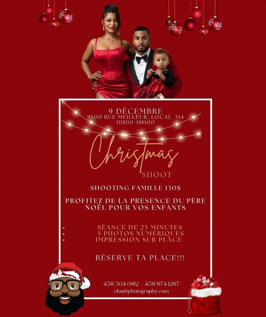 Shooting famille 199$ Photo individuelle avec père noël 50$ Profitez de la présence du père noël pour vos enfants impression sur place ou vidéo 360 réserve ta place !